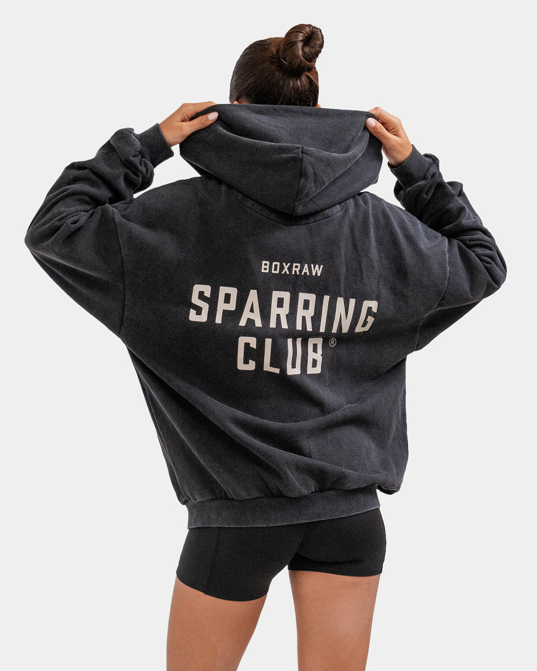 Women's Sparring Club Oversized Zip Up Hoodie - Washed Black | BOXRAW