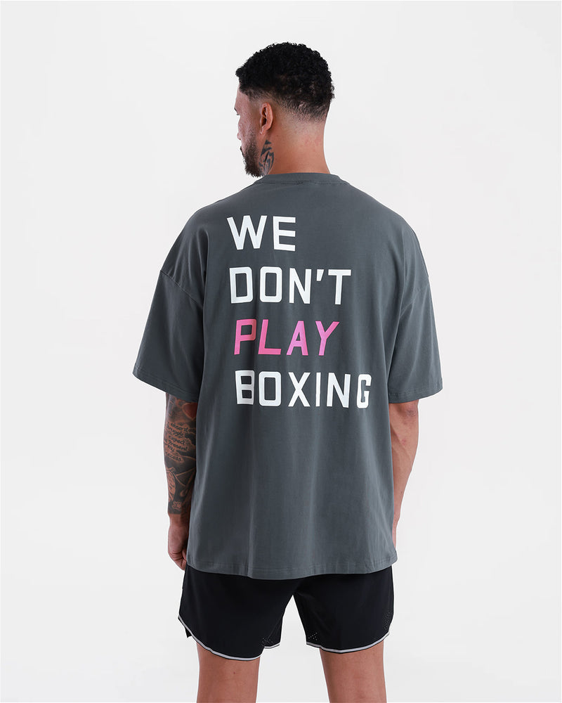 We Don't Play Boxing Oversized T-Shirt - Grey/Pink