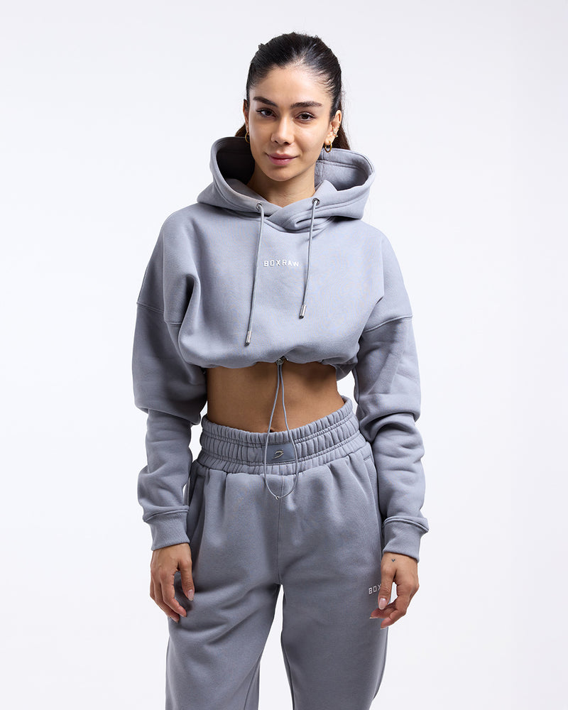 Women's Johnson Cropped Hoodie Grey BOXRAW