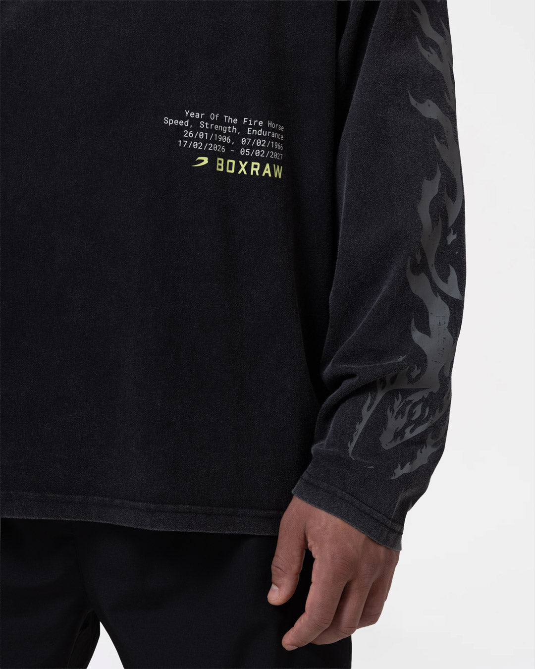 Sparring Club Fire Horse Oversized Long Sleeve T-Shirt - Washed Black