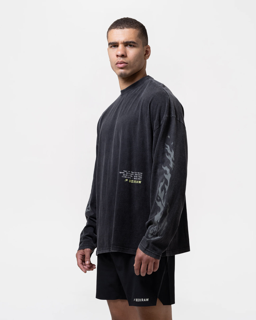 Sparring Club Fire Horse Oversized Long Sleeve T-Shirt - Washed Black