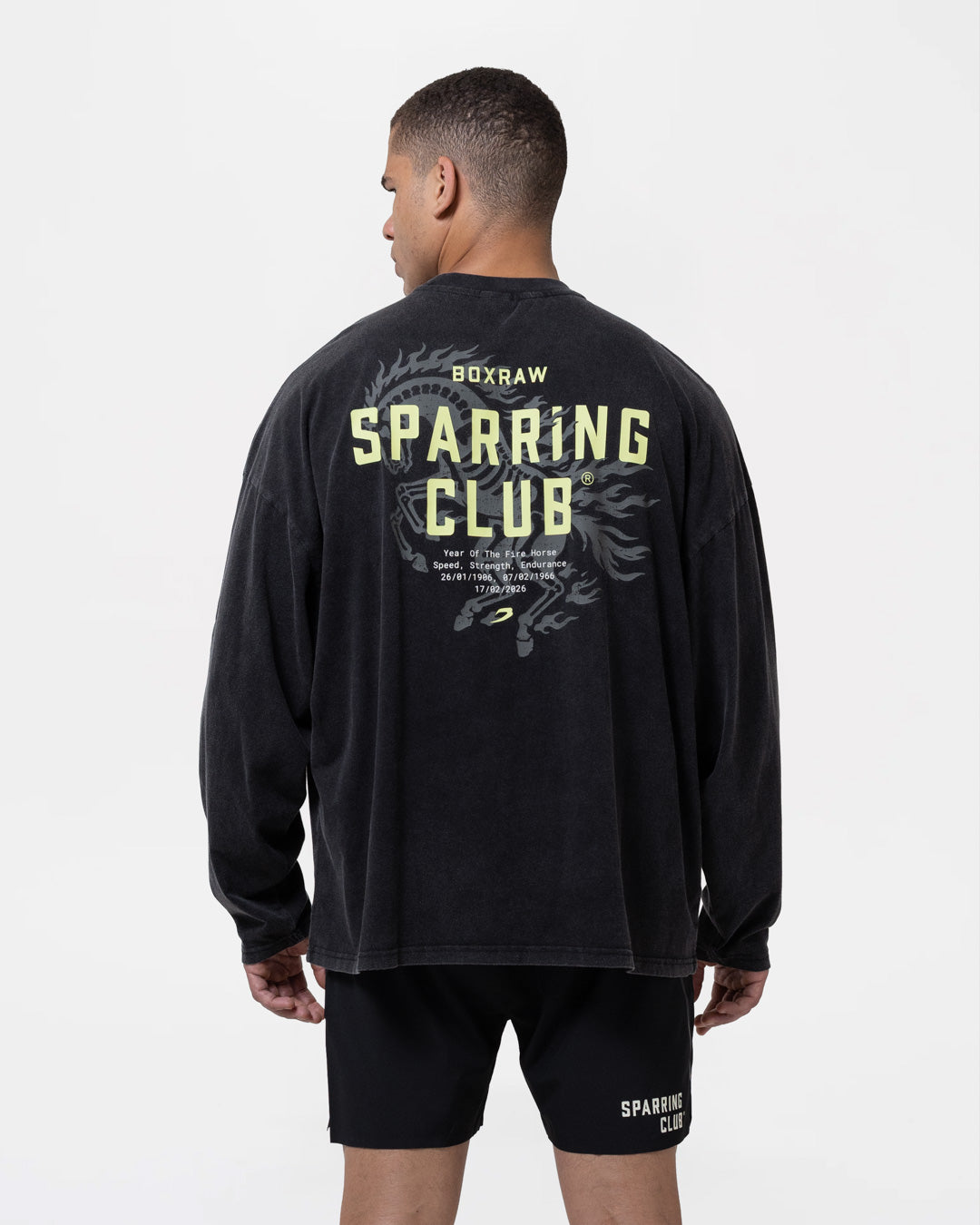 Sparring Club Fire Horse Oversized Long Sleeve T-Shirt - Washed Black