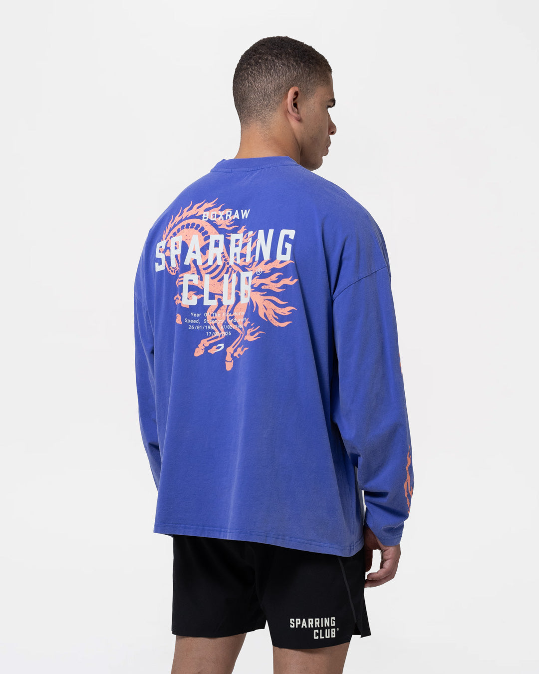 Sparring Club Fire Horse Oversized Long Sleeve T-Shirt - Washed Blue