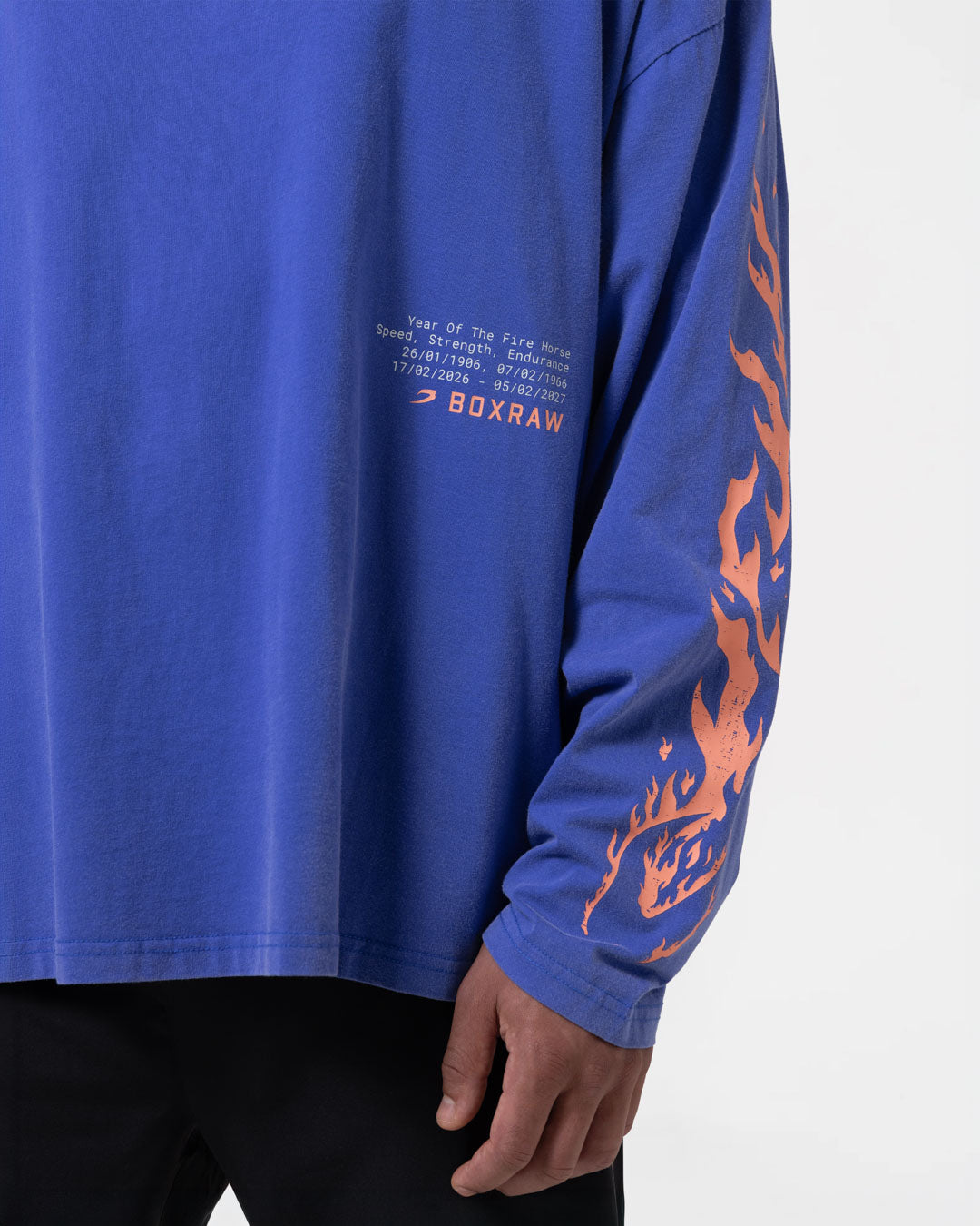 Sparring Club Fire Horse Oversized Long Sleeve T-Shirt - Washed Blue
