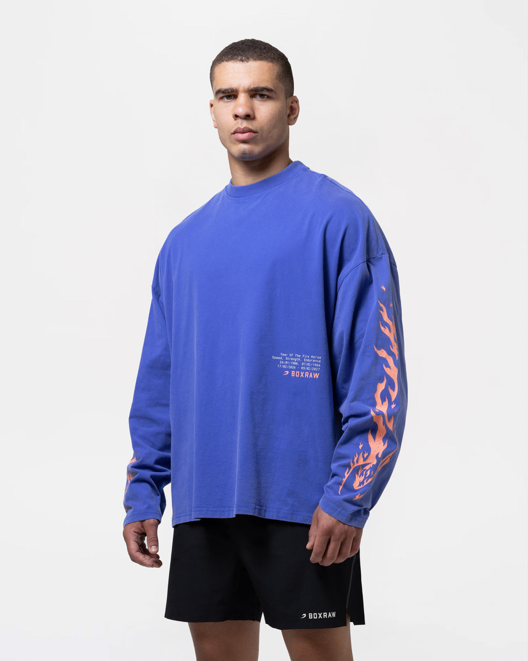 Sparring Club Fire Horse Oversized Long Sleeve T-Shirt - Washed Blue