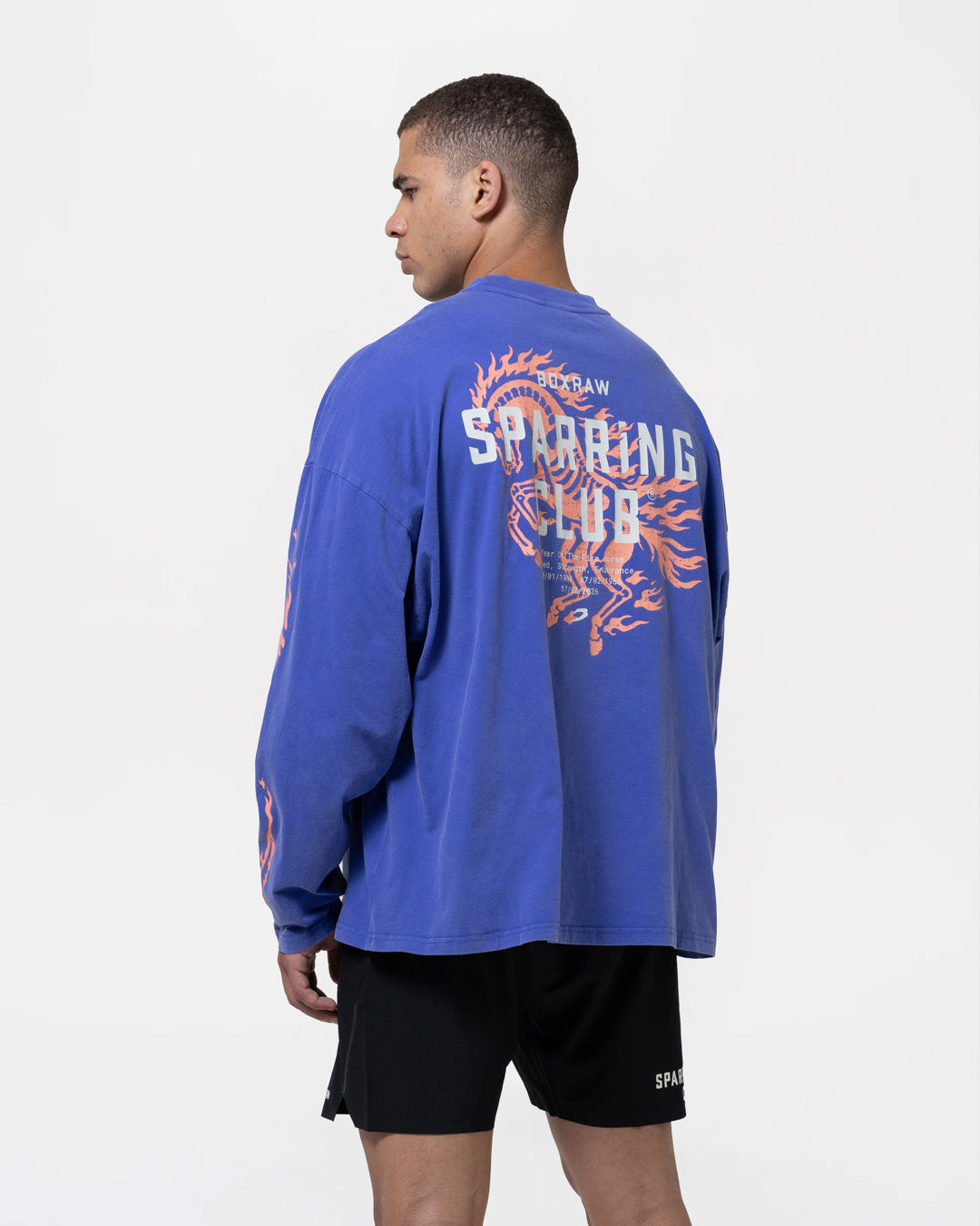 Sparring Club Fire Horse Oversized Long Sleeve T-Shirt - Washed Blue