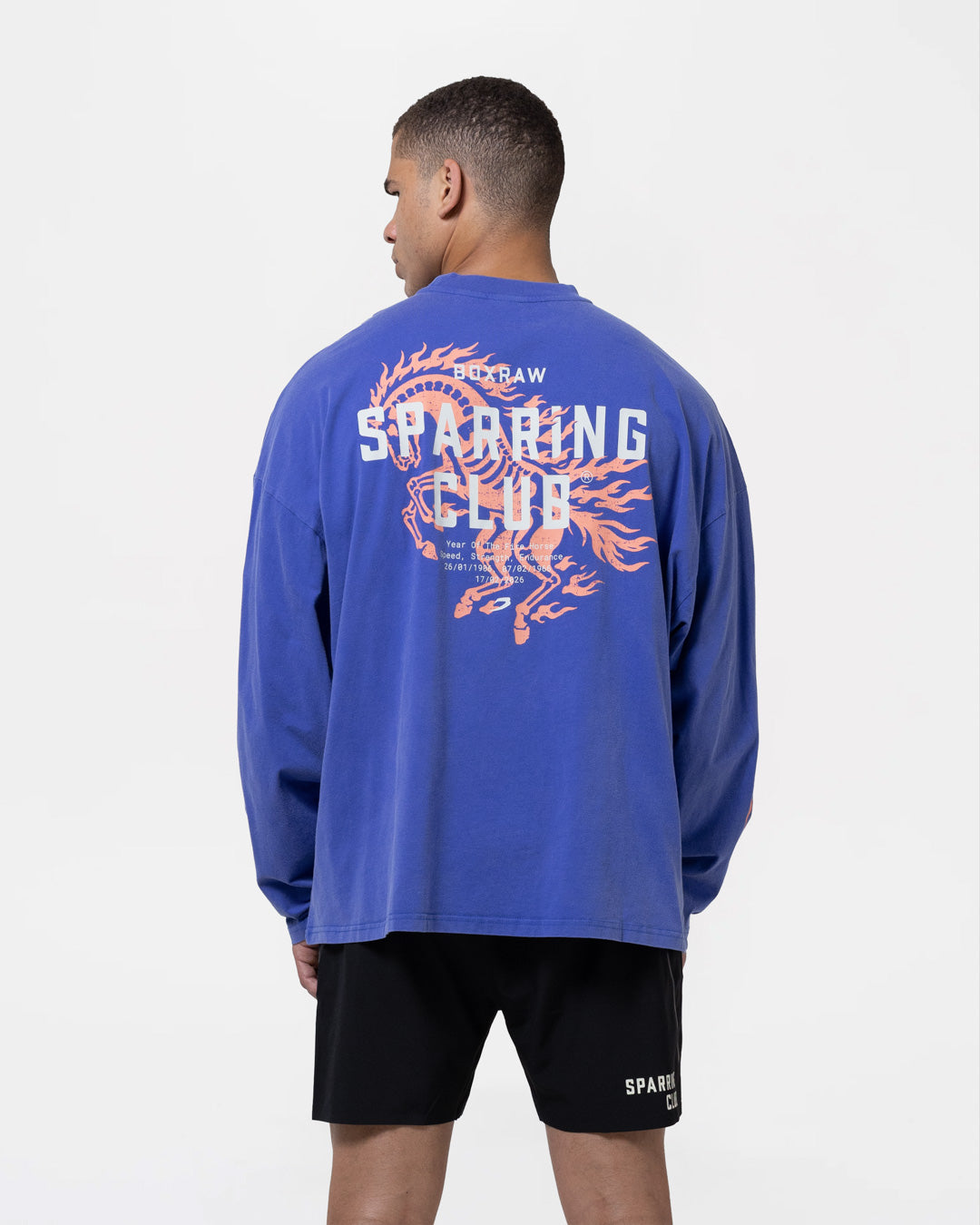 Sparring Club Fire Horse Oversized Long Sleeve T-Shirt - Washed Blue
