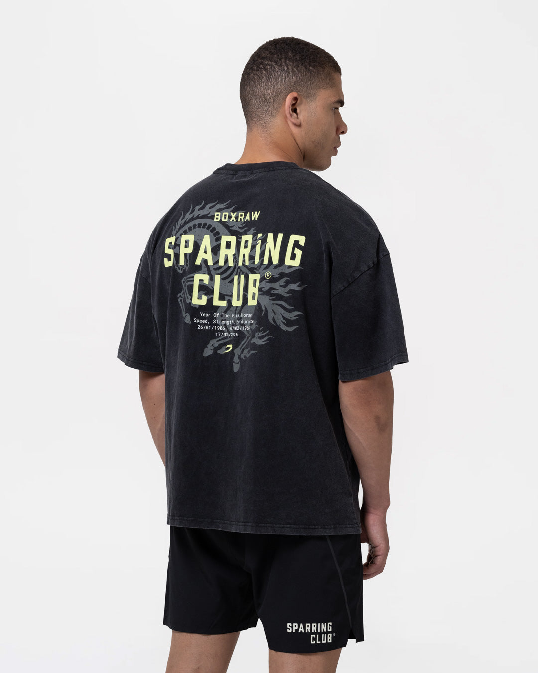 Sparring Club Fire Horse Oversized T-Shirt - Washed Black