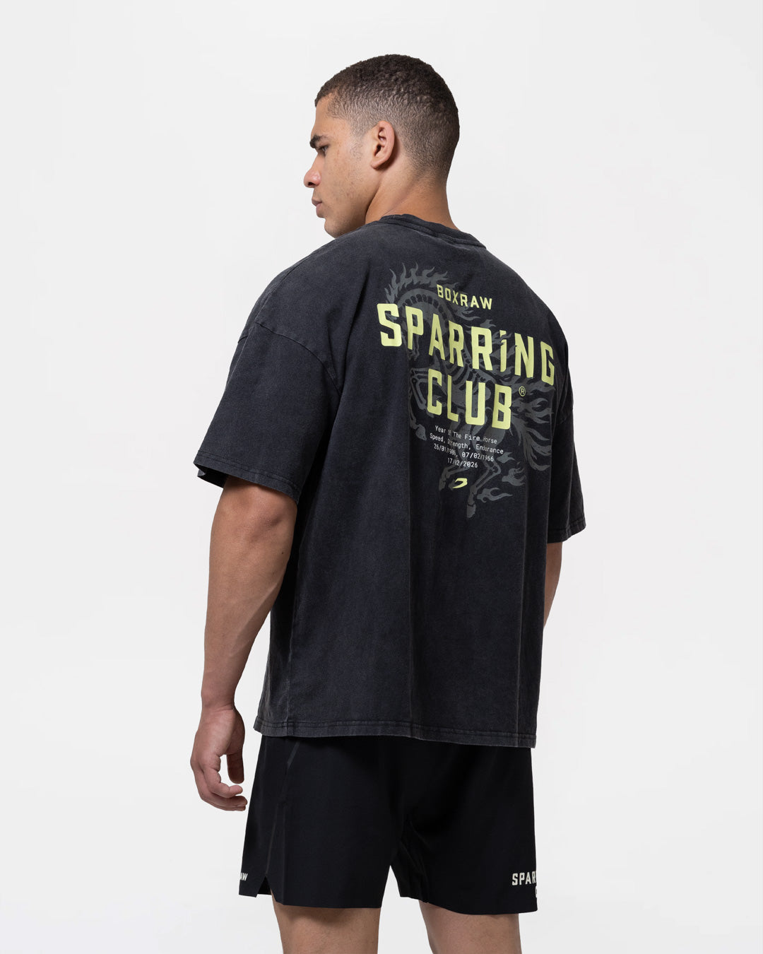 Sparring Club Fire Horse Oversized T-Shirt - Washed Black