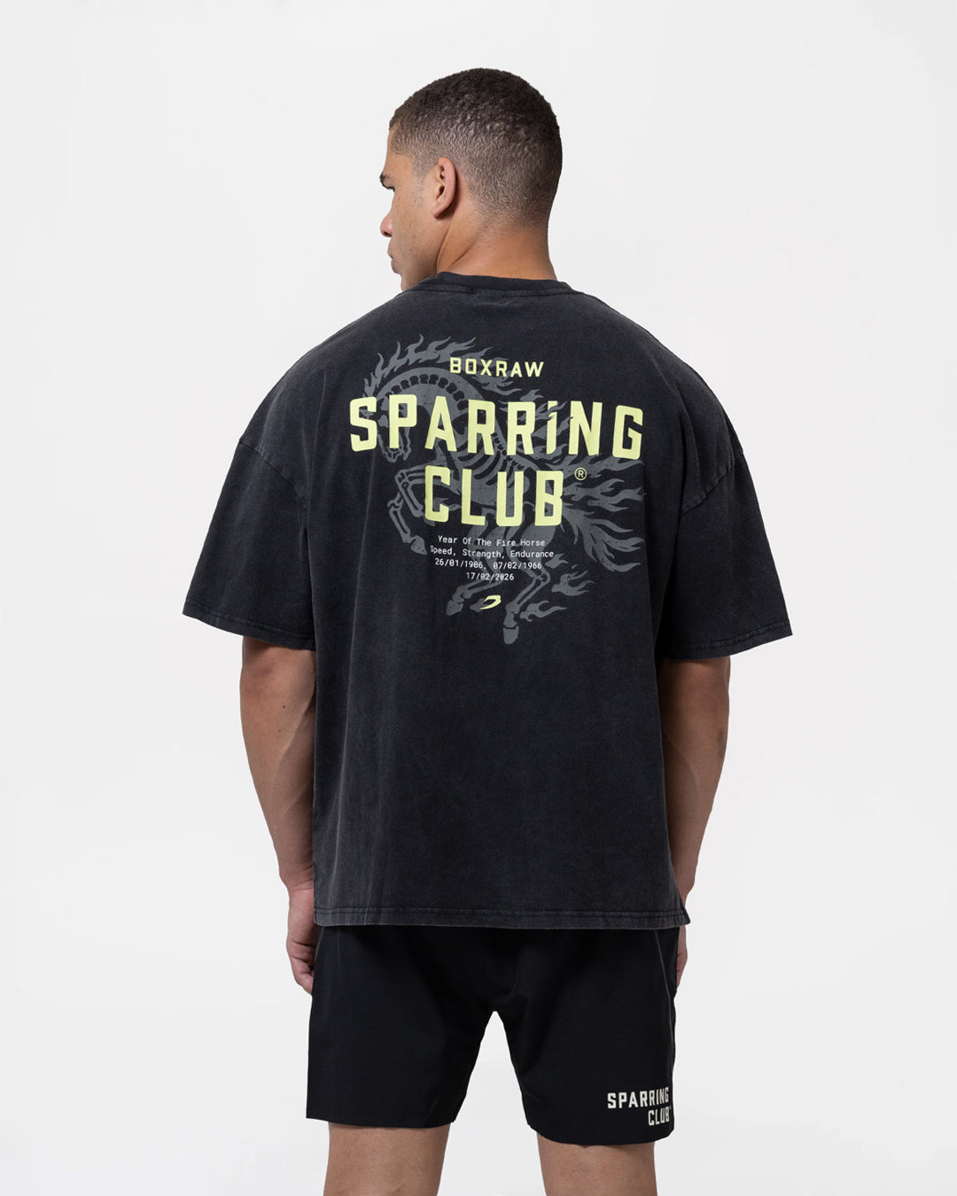 Sparring Club Fire Horse Oversized T-Shirt - Washed Black