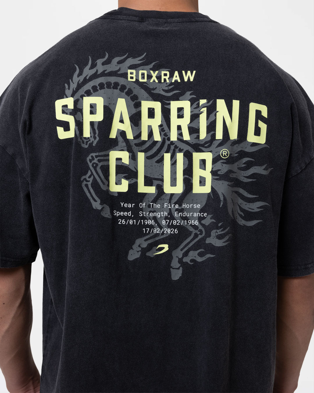Sparring Club Fire Horse Oversized T-Shirt - Washed Black