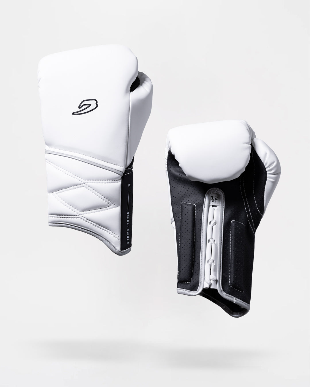 Strike-Three Lace Boxing Gloves - White/Black