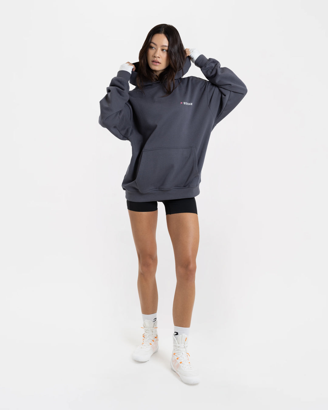 We Don't Play Boxing Oversized Hoodie - Grey/Pink