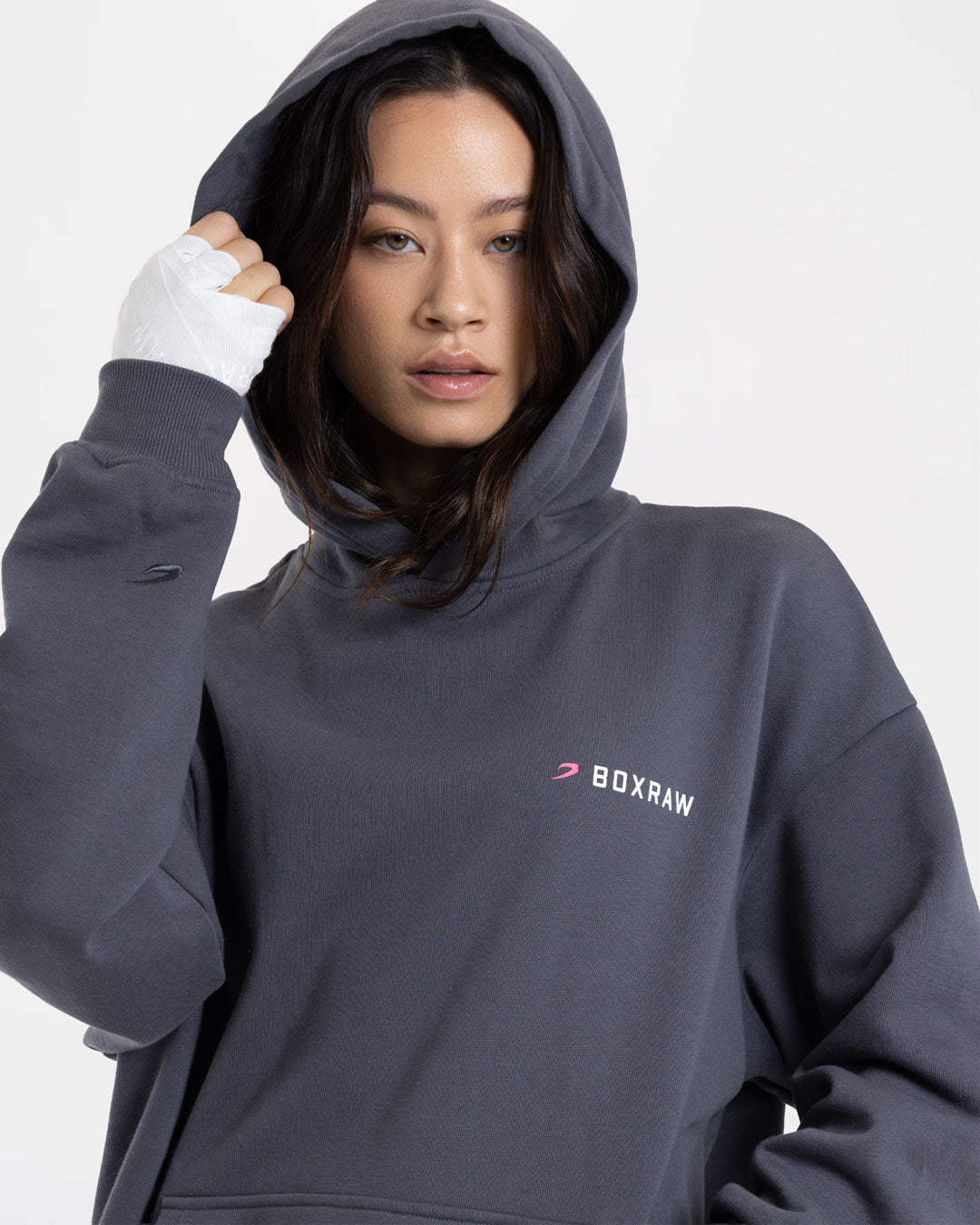 We Don't Play Boxing Oversized Hoodie - Grey/Pink