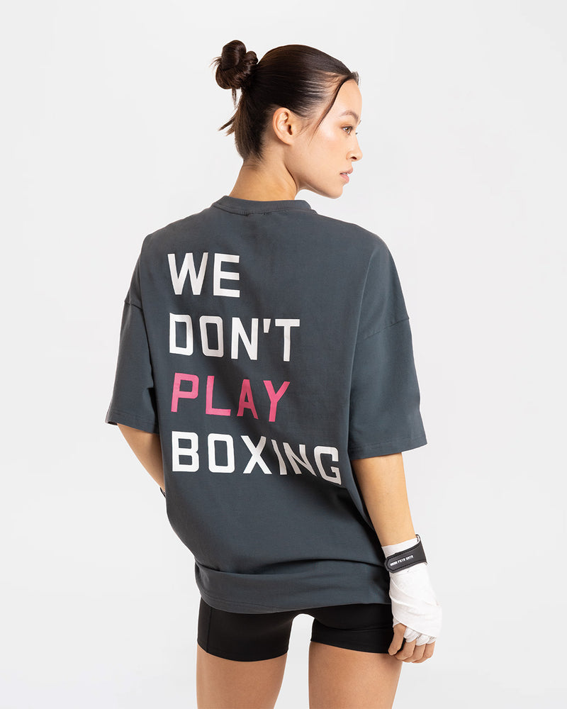 We Don't Play Boxing Oversized T-Shirt - Grey/Pink