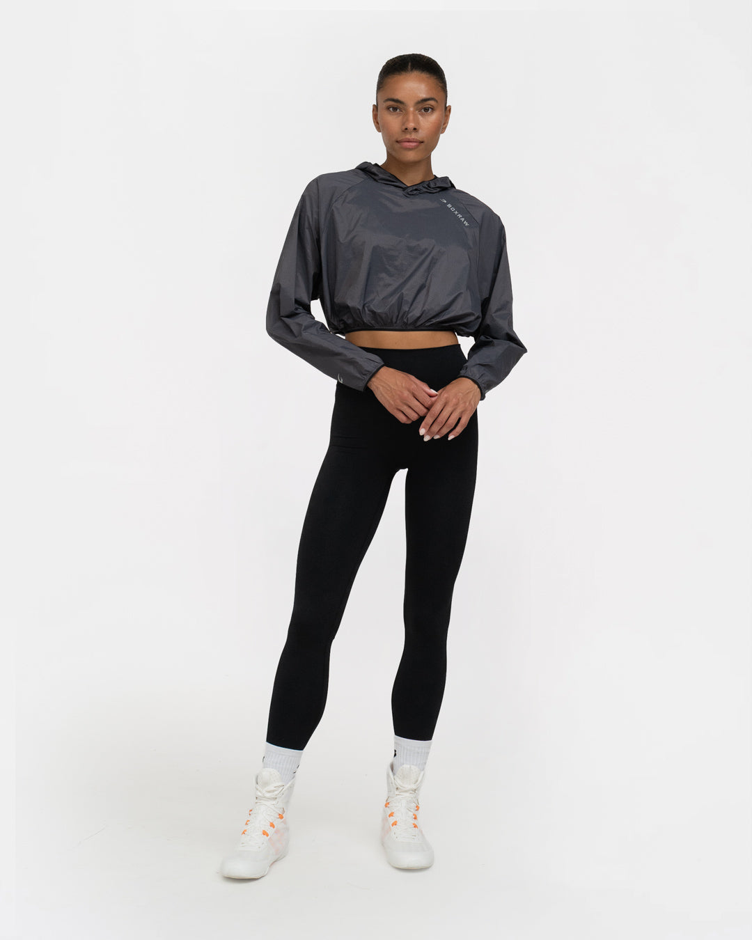 boxraw ジェナーロ・オーバーサイズ・ウィンドブレーカー・クルー Genaro Cropped Windbreaker Hoodie - Charcoal | BOXRAW