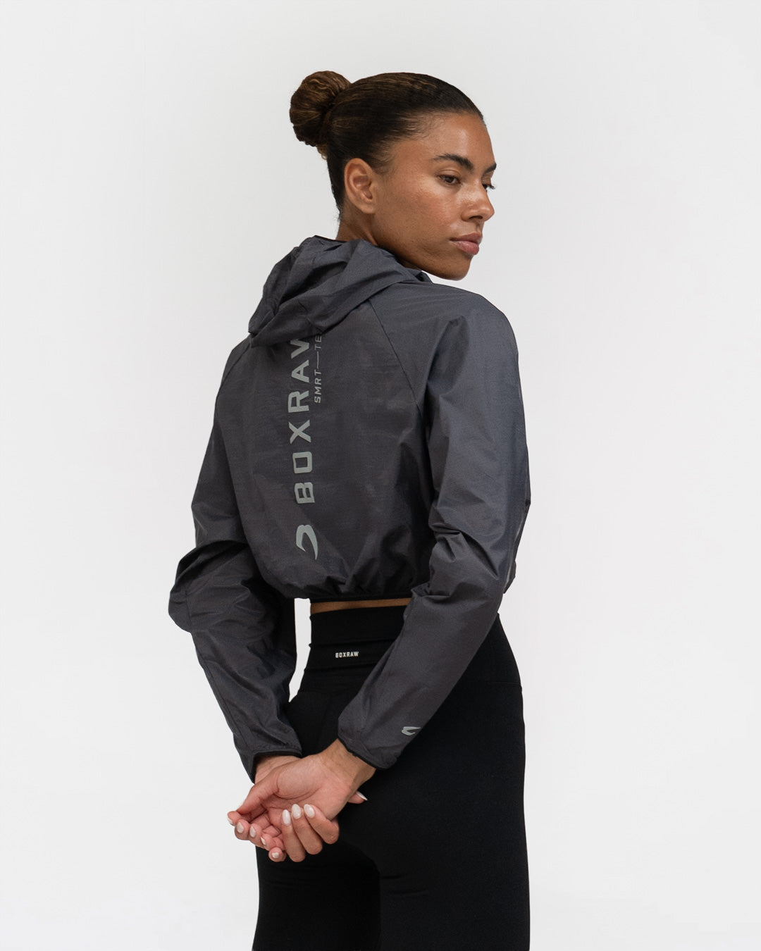 Genaro Cropped Windbreaker Hoodie - Charcoal | BOXRAW