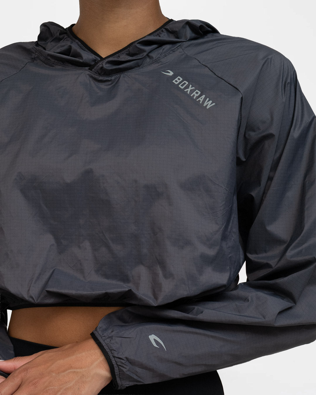 Genaro Cropped Windbreaker Hoodie - Charcoal | BOXRAW
