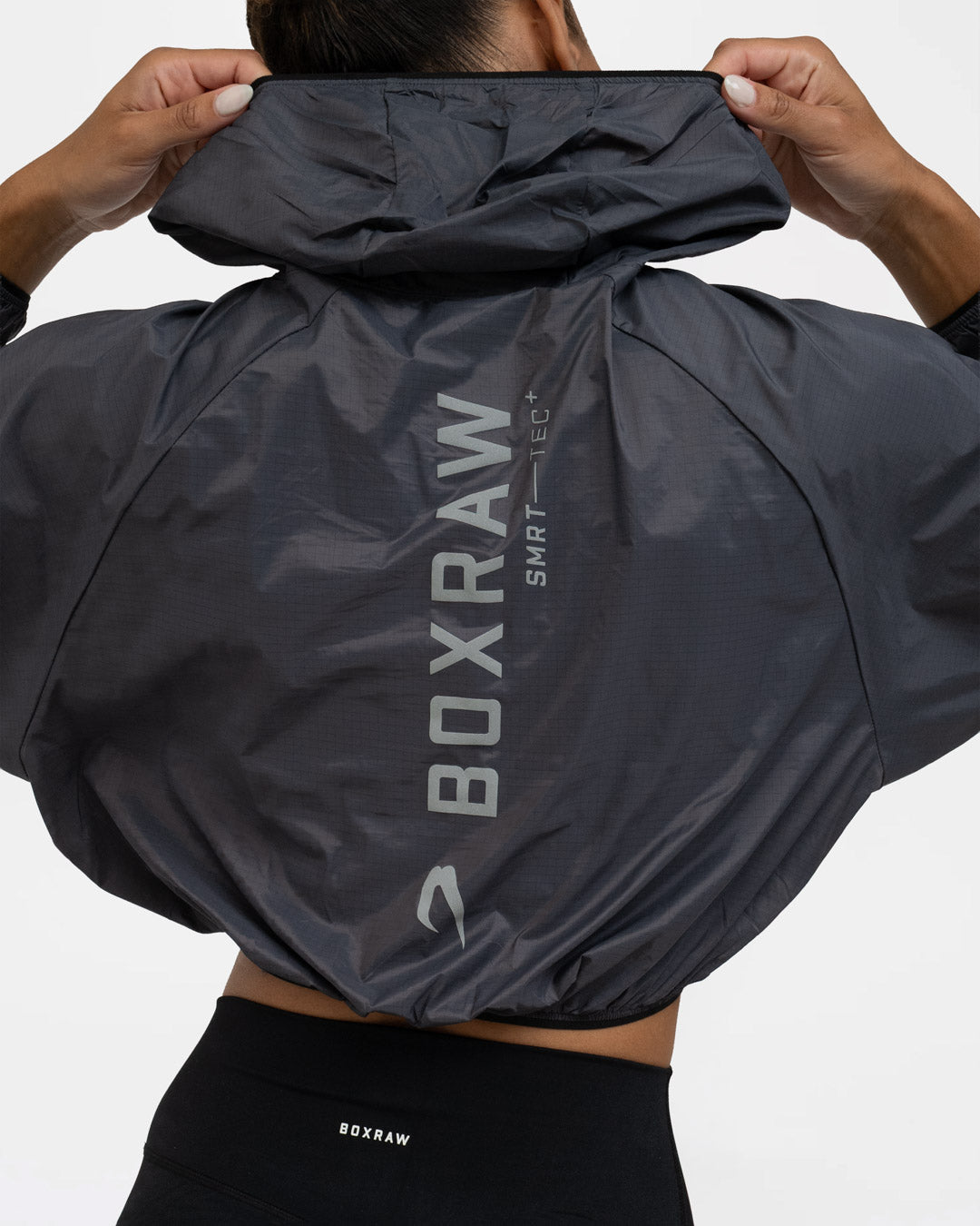 Genaro Cropped Windbreaker Hoodie - Charcoal | BOXRAW