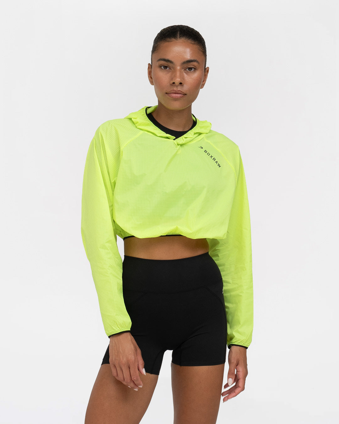 Genaro Cropped Windbreaker Hoodie - Neon Yellow