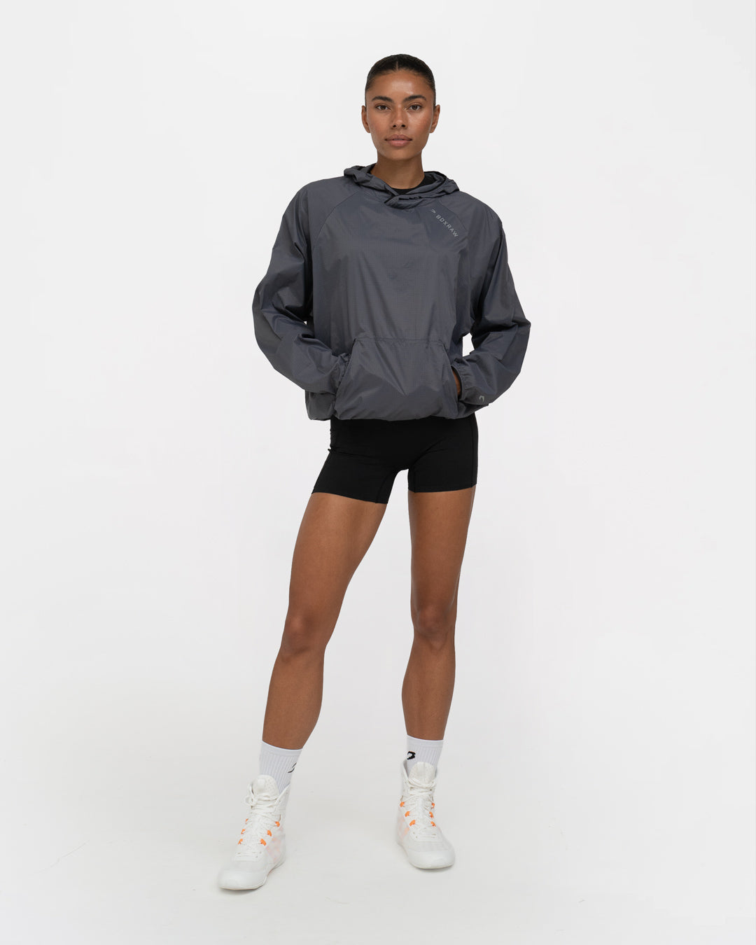 Women's Genaro Oversized Windbreaker Hoodie - Charcoal | BOXRAW