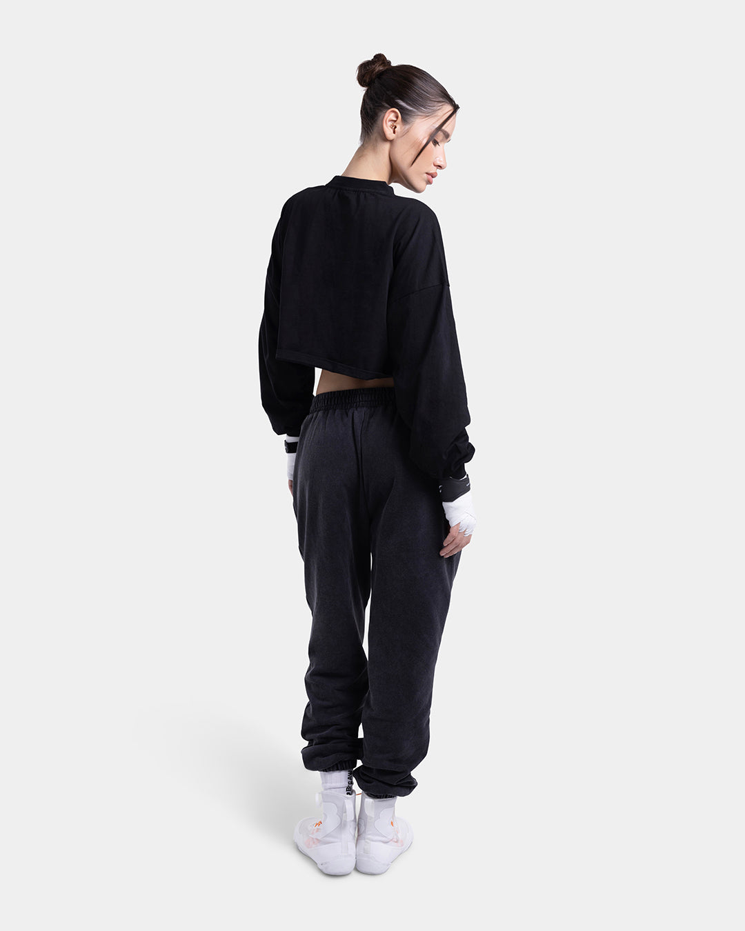 Strike Oversized Cropped Long Sleeve T-Shirt - Black