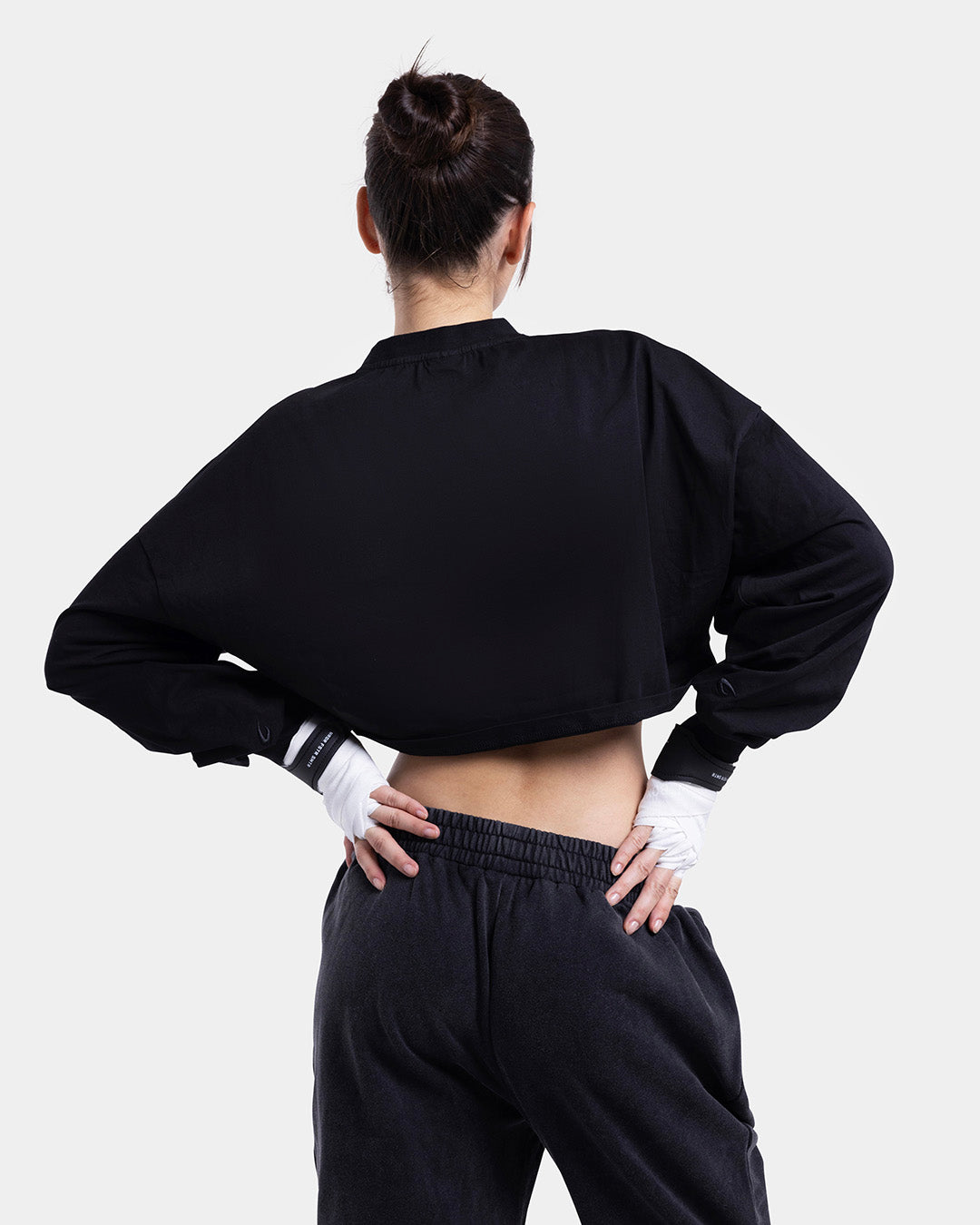 Strike Oversized Cropped Long Sleeve T-Shirt - Black