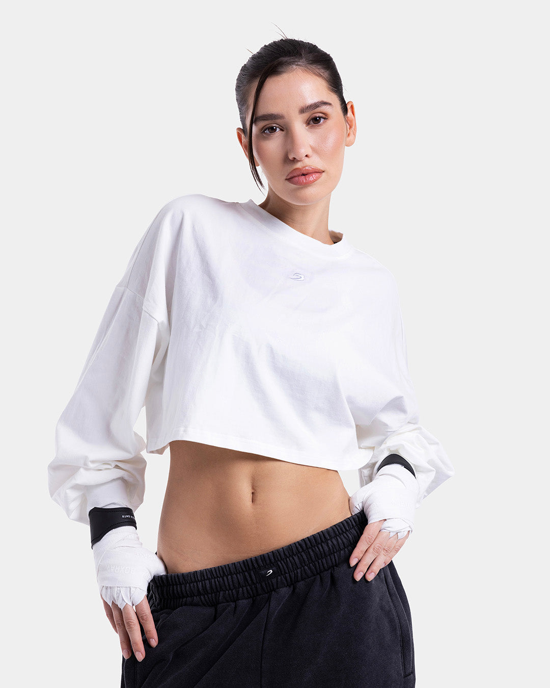 Strike Oversized Cropped Long Sleeve T-Shirt - White