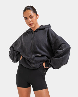 Sparring Club Oversized Zip Up Hoodie - Washed Black