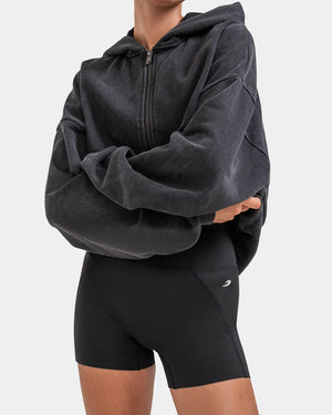 Sparring Club Oversized Zip Up Hoodie - Washed Black