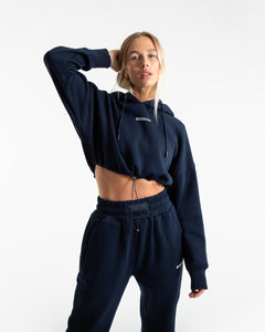 Johnson Cropped Hoodie - Navy | BOXRAW